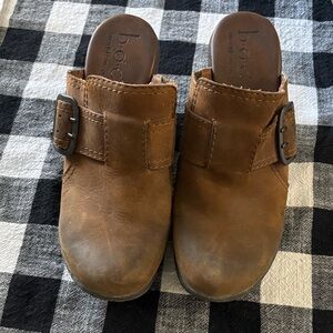 b.o.c. Tan Leather Buckle Clogs